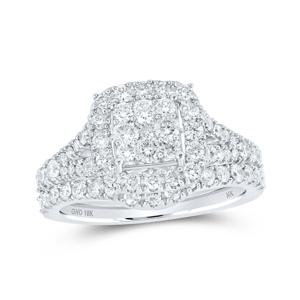 10K White Or Yellow Gold Round Diamond Square Bridal Wedding Ring Band Set, Womens Size: 5-10