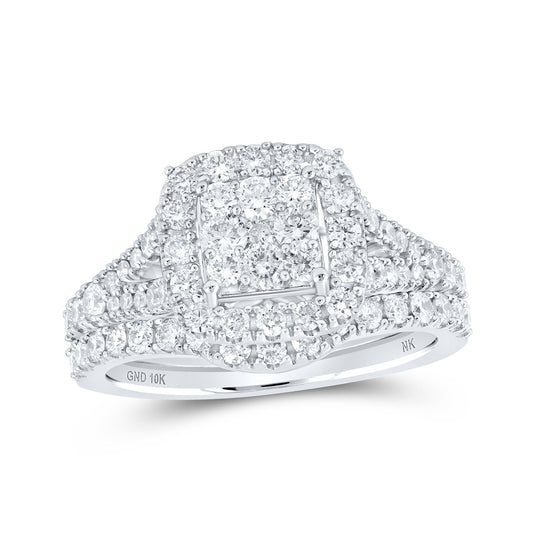 10K White Or Yellow Gold Round Diamond Square Bridal Wedding Ring Band Set, Womens Size: 5-10