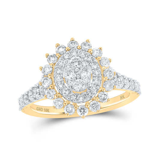 10K Yellow Gold Womens Round Diamond Oval Cluster Ring 1 Cttw, Womens Size: 5-10