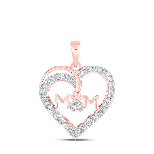 10K Yellow Or White Or Rose Gold Womens Round Diamond Mom Heart Pendant