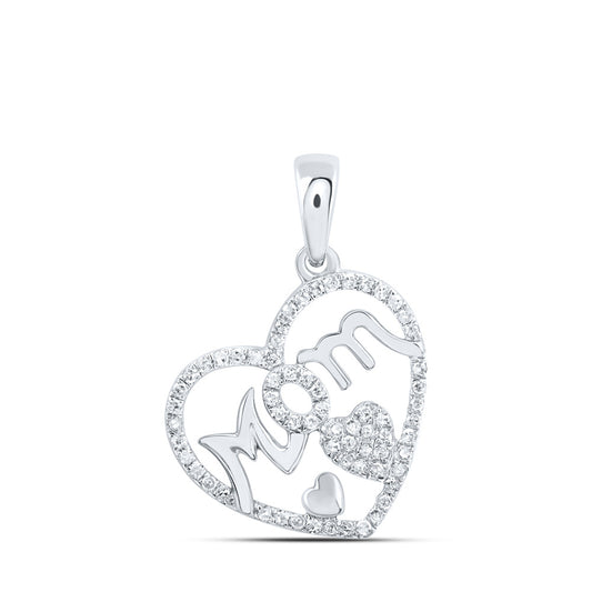 10K White Or Yellow Gold Womens Round Diamond Mom Heart Pendant