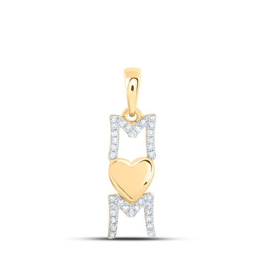 10K Yellow Gold Womens Round Diamond Mom Heart Pendant 1/6 Cttw