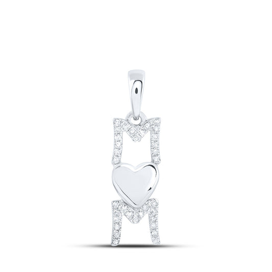 10K White Or Yellow Gold Womens Round Diamond Mom Heart Pendant