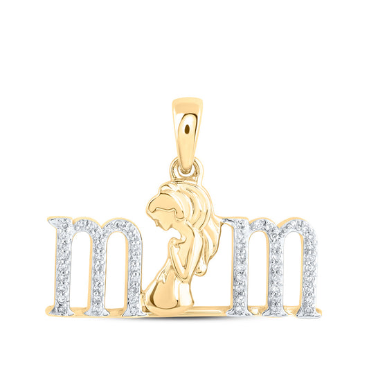 10K Yellow Gold Womens Round Diamond Expecting Mom Pendant 1/8 Cttw