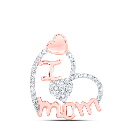 10K Yellow Or White Or Rose Gold Womens Round Diamond I Heart Mom Pendant