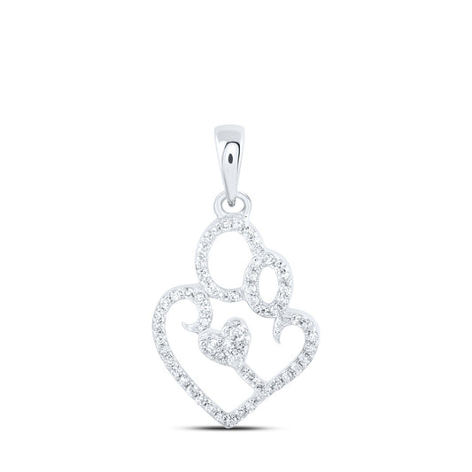 10K White Or Yellow Gold Womens Round Diamond Mom Child Heart Pendant