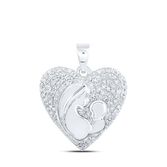 10K White Or Yellow Gold Womens Round Diamond Mother Child Heart Pendant