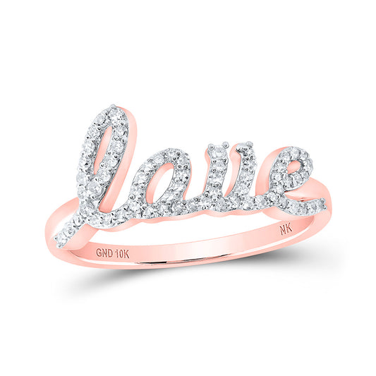 10K Yellow Or White Or Rose Gold Womens Round Diamond LOVE Band Ring , Womens Size: 5-10