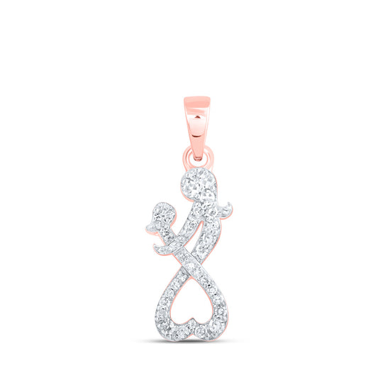 10K Yellow Or White Or Rose Gold Womens Round Diamond Mom Child Heart Pendant