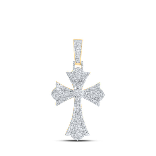 10K Yellow Gold Mens Round Diamond Cross Charm Pendant 1-1/3 Cttw