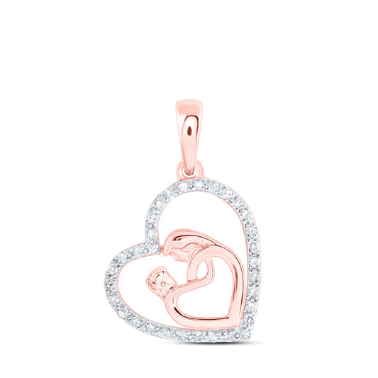 10K Yellow Or White Or Rose Gold Womens Round Diamond Mom Child Heart Pendant