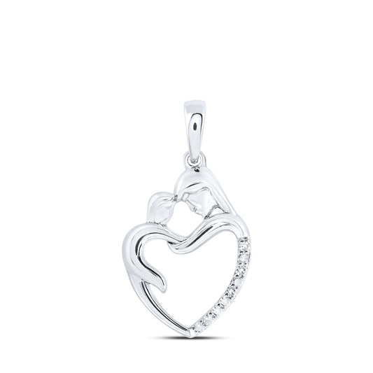 10K Yellow Or White Or Rose Gold Womens Round Diamond Mom Child Heart Pendant