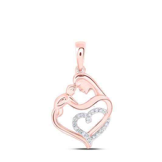 10K Yellow Or White Or Rose Gold Womens Round Diamond Mom Child Heart Pendant