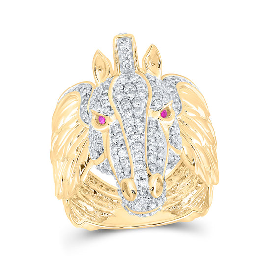 10K Yellow Gold Mens Round Diamond Pegasus Animal Ring 2 Cttw, Mens Size: 7-13