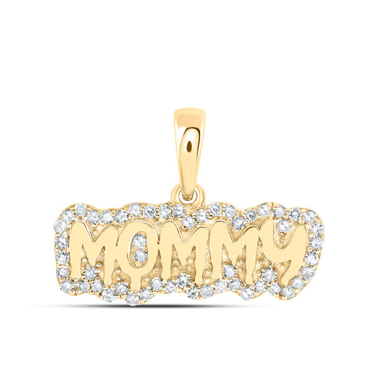 10K Yellow Gold Womens Round Diamond MOMMY Mom Pendant 1/5 Cttw