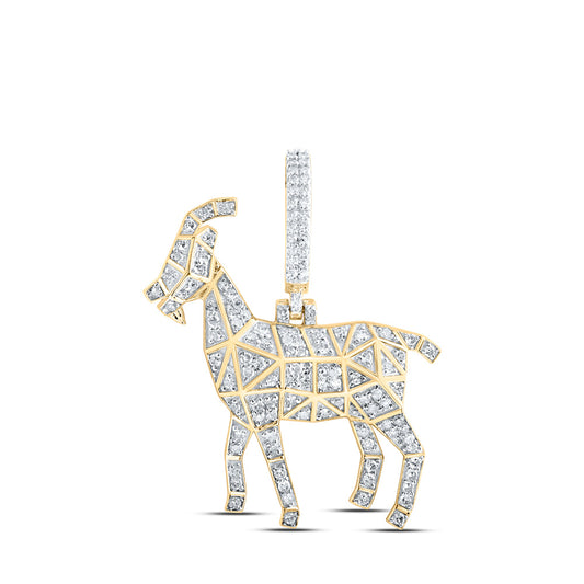 10K Yellow Gold Mens Round Diamond Goat Charm Pendant 1/2 Cttw