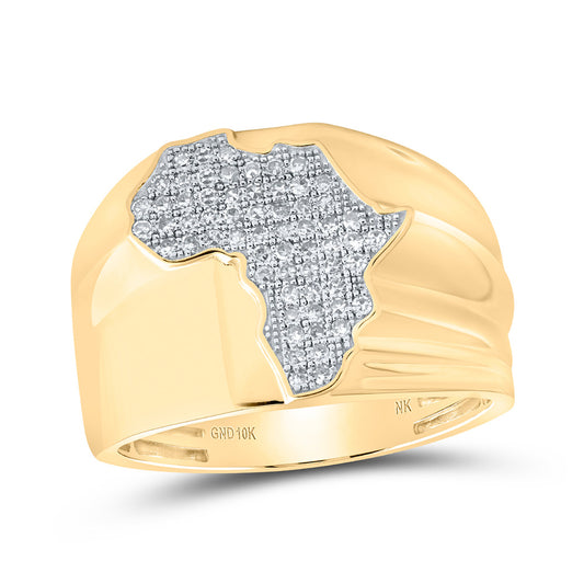 10K Yellow Gold Mens Round Diamond Africa Cluster Ring 1/3 Cttw, Mens Size: 7-13