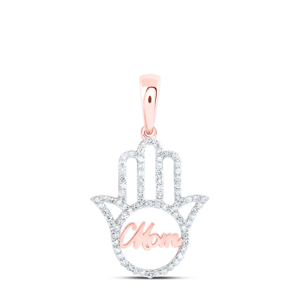 10K Yellow Or White Or Rose Gold Womens Round Diamond Mom Hamsa Pendant