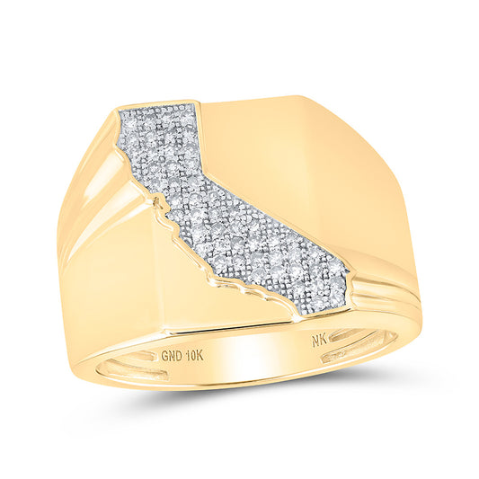 10K Yellow Gold Mens Round Diamond California Cluster Ring 1/4 Cttw, Mens Size: 7-13