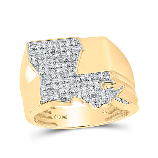 10K Yellow Gold Mens Round Diamond Louisiana Cluster Ring 1/2 Cttw, Mens Size: 7-13