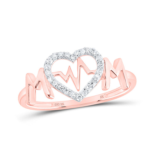 10K Yellow Or White Or Rose Gold Womens Round Diamond Heartbeat Mom Ring , Womens Size: 5-10