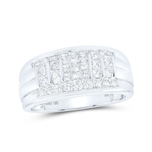 10K White Gold Mens Princess Diamond Band Ring 1 Cttw, Mens Size: 7-13