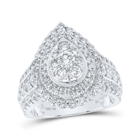 10K White Gold Womens Round Diamond Teardrop Cluster Ring 2 Cttw, Womens Size: 5-10