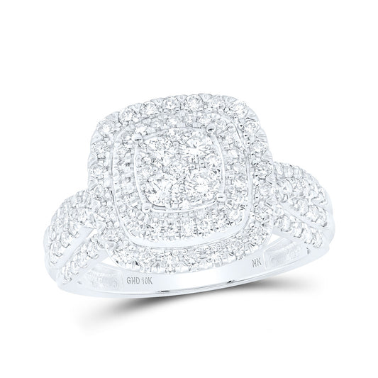 10K White Or Yellow Gold Womens Round Diamond Square Cluster Ring , Womens Size: 5-10