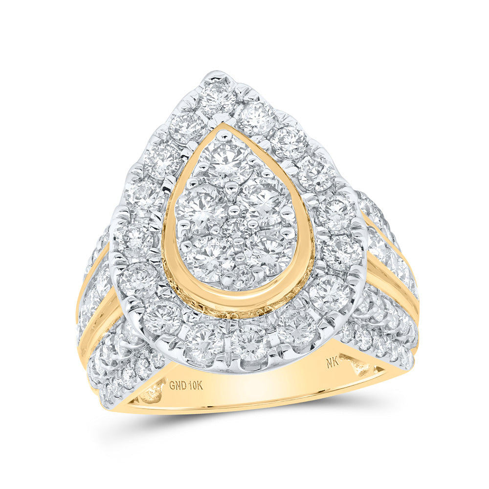 10K Yellow Gold Womens Round Diamond Teardrop Cluster Ring 3 Cttw, Womens Size: 5-10
