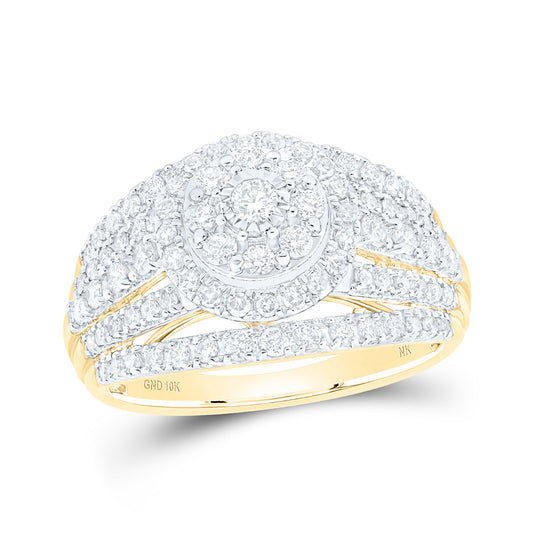 10K Yellow Gold Womens Round Diamond Cluster Ring 1 Cttw, Womens Size: 5-10