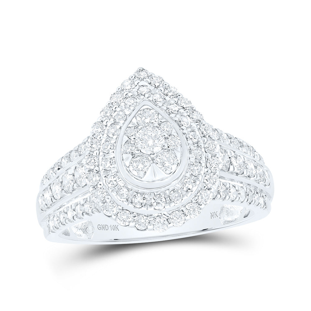 10K White Or Yellow Gold Womens Round Diamond Teardrop Cluster Ring , Womens Size: 5-10
