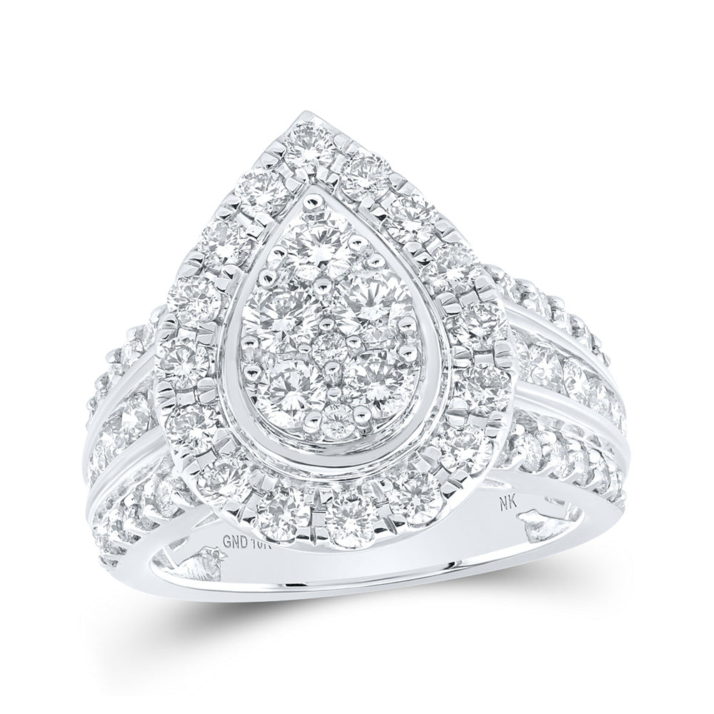 10K White Or Yellow Gold Womens Round Diamond Teardrop Cluster Ring , Womens Size: 5-10