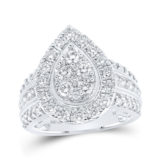 10K White Or Yellow Gold Womens Round Diamond Teardrop Cluster Ring , Womens Size: 5-10
