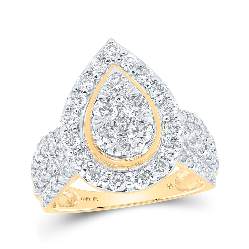 10K White Or Yellow Gold Womens Round Diamond Teardrop Cluster Ring , Womens Size: 5-10