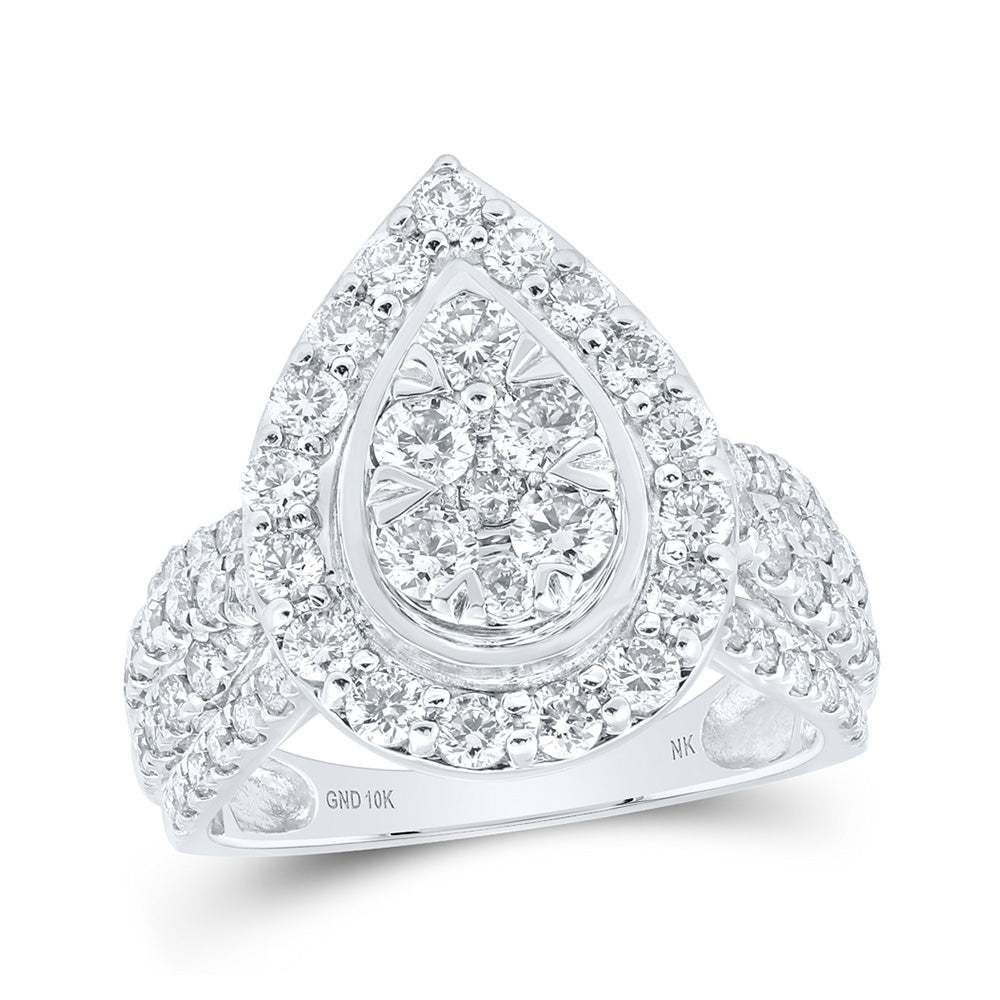 10K White Or Yellow Gold Womens Round Diamond Teardrop Cluster Ring , Womens Size: 5-10