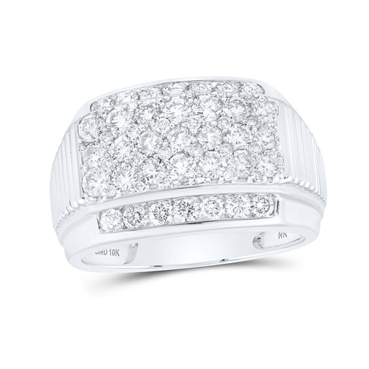 10K White Gold Mens Round Diamond Ribbed Shank Band Ring 2 Cttw, Mens Size: 7-13