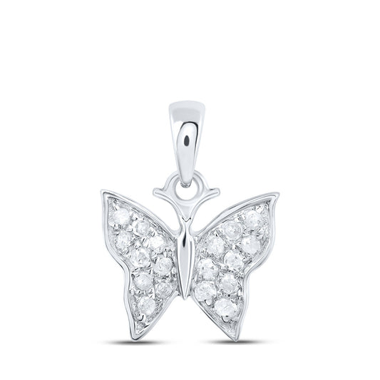 10K White Or Yellow Gold Womens Round Diamond Butterfly Pendant