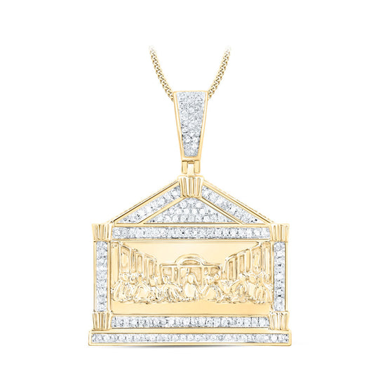 10K Yellow Gold Mens Round Diamond Last Supper Charm Pendant 3/8 Cttw