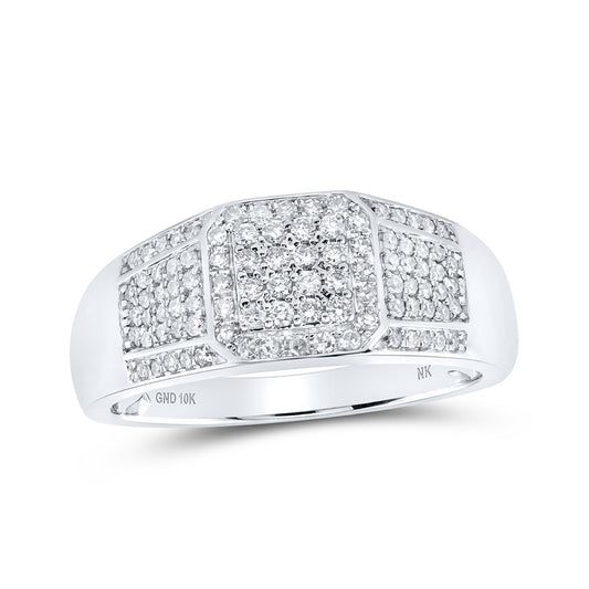 10K White Or Yellow Gold Mens Round Diamond Square Ring , Mens Size: 7-13