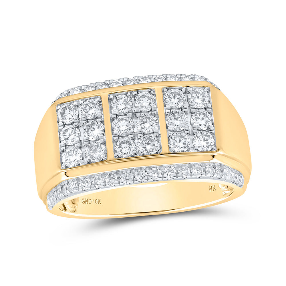 10K Yellow Gold Mens Round Diamond Band Ring 1-1/2 Cttw, Mens Size: 7-13