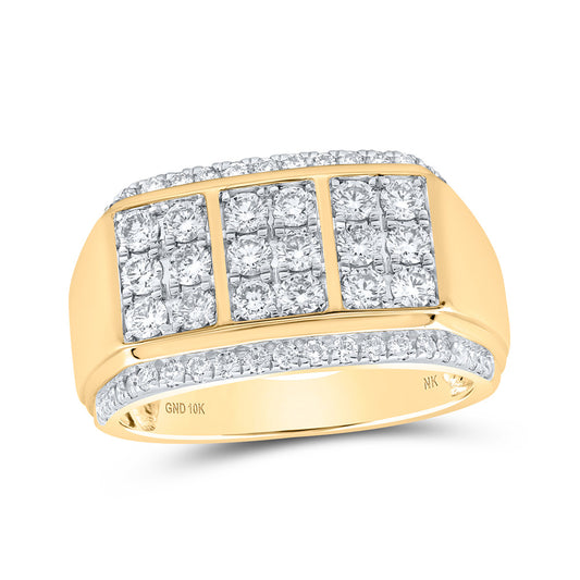 10K Yellow Gold Mens Round Diamond Band Ring 1-1/2 Cttw, Mens Size: 7-13