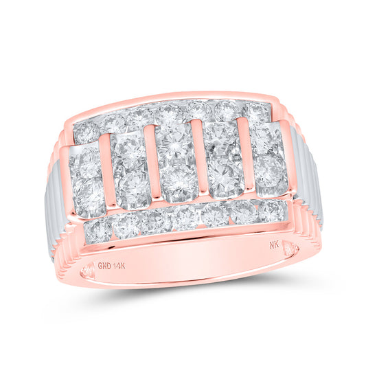 14K Yellow Or White Or Rose Gold Mens Round Diamond Ribbed Shank Band Ring , Mens Size: 7-13