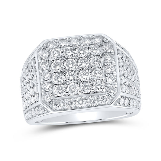 14K White Gold Mens Round Diamond Square Ring 3 Cttw, Mens Size: 7-13