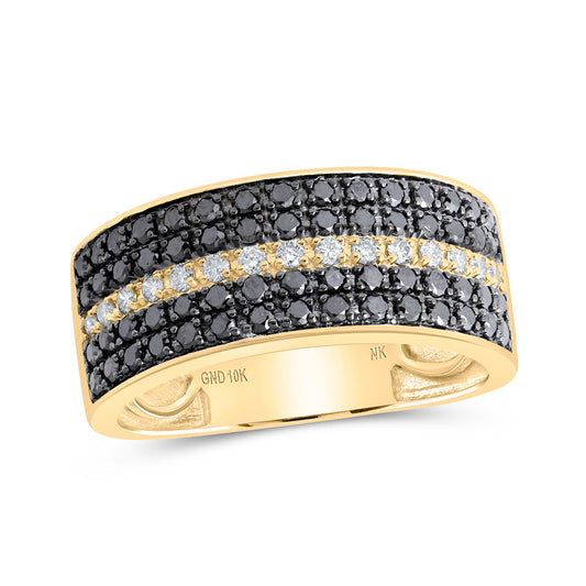 10K Yellow Gold Mens Round Black Color Enhanced Diamond Band Ring 1 Cttw, Mens Size: 7-13
