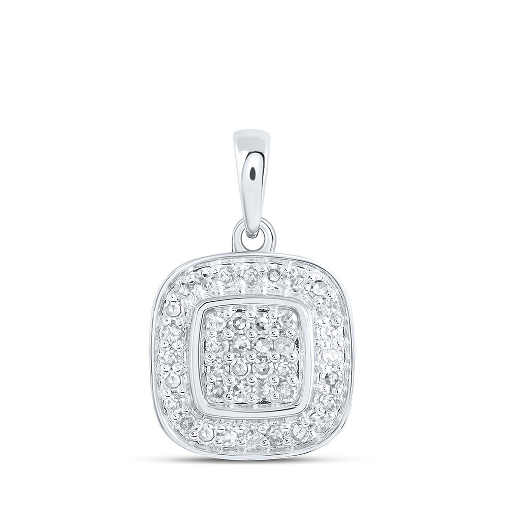 10K White Or Yellow Gold Womens Round Diamond Square Pendant