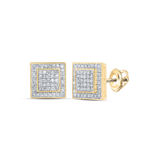 10K Yellow Gold Womens Round Diamond Square Earrings 3/8 Cttw