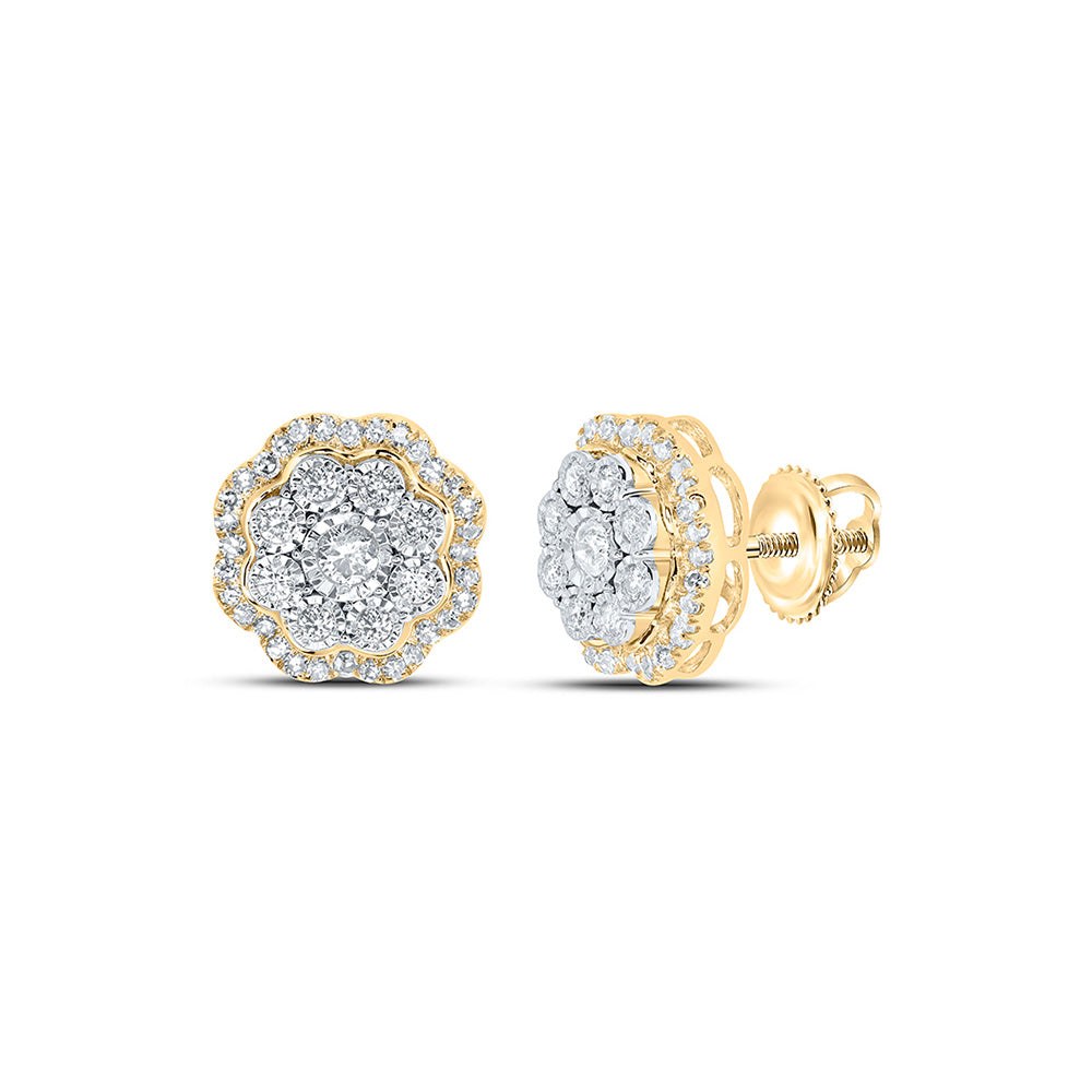 10K White Or Yellow Gold Womens Round Diamond Octagon Earrings