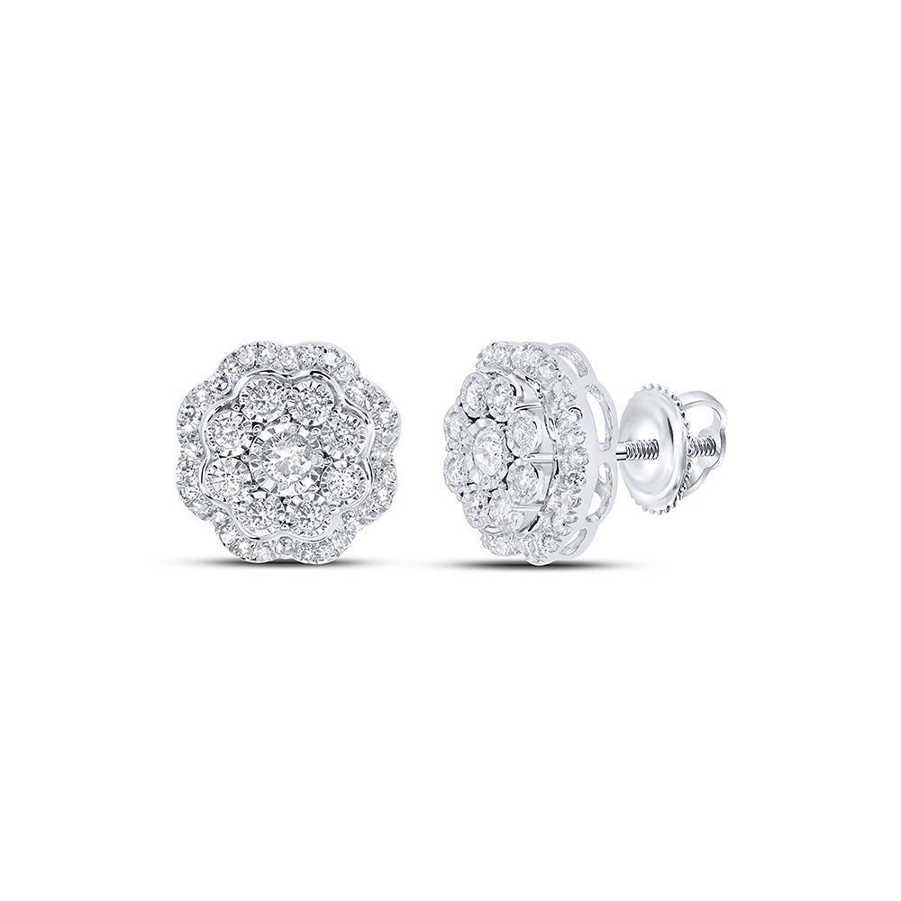 10K White Or Yellow Gold Womens Round Diamond Octagon Earrings