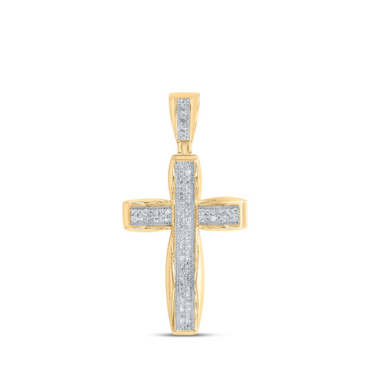 10K Yellow Gold Mens Round Diamond Cross Charm Pendant 1/3 Cttw