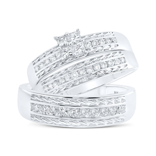 10K White Gold His Hers Princess Diamond Square Matching Wedding Set 3/4 Cttw, Womens Size: 5-10, Mens Size: 7-13